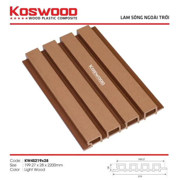 Lam Sóng Gỗ Nhựa Koswood Kw4s219x28 Light Wood