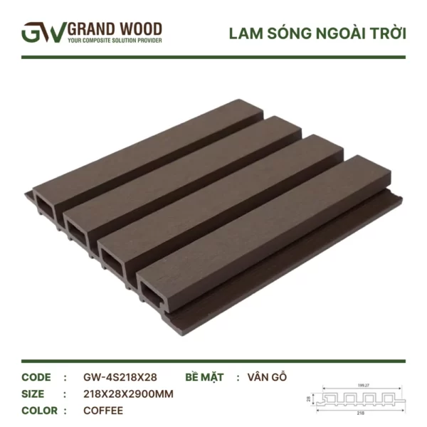 Tấm Ốp Lam Sóng Grandwood Gw-4s 218x28 Coffee