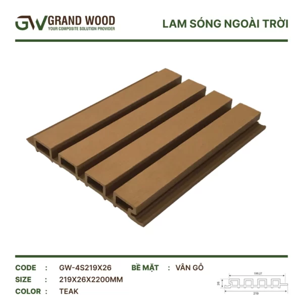 Tấm Ốp Lam Sóng Grandwood Gw-4s 219x26 Teak