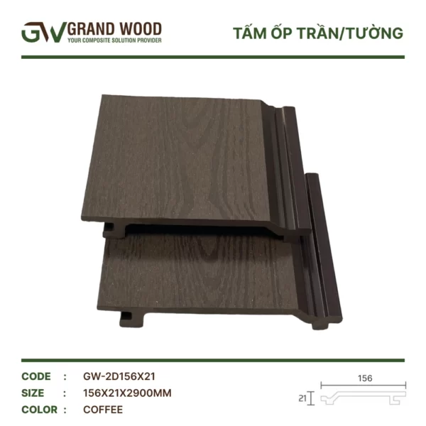 Tấm Ốp Trần, Tường Grandwood Gw-2d156x21 Coffee